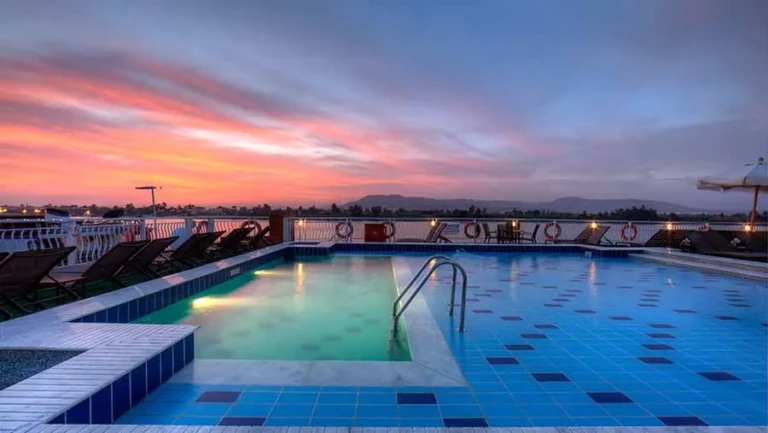 Sun deck pool at sunset on the Steigenberger Minerva