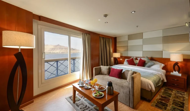 Esmeralda suite with sofa and balcony window over the Nile