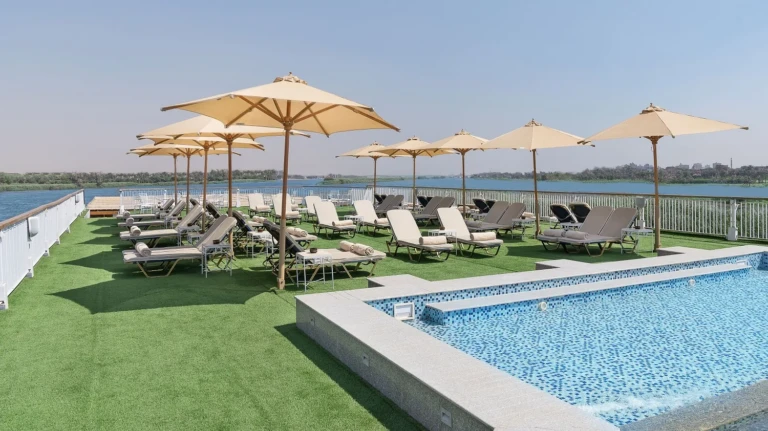 Jaz Viceroy pool with sunbeds on artificial grass