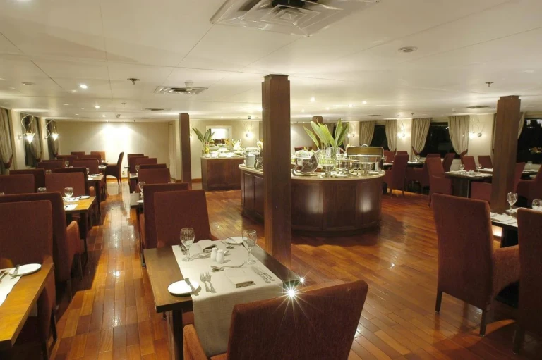 MS Alexander the Great restaurant with wooden floor and buffet