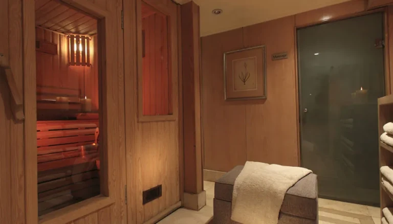 Sauna and spa room with towel bench on MS Jaz Senator