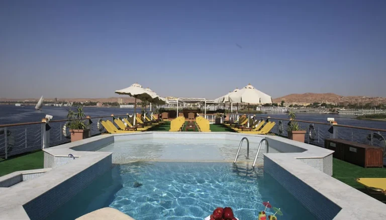MS Jaz Senator swimming pool with sun loungers and umbrellas
