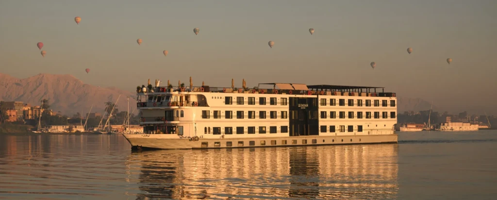 MS Le Fayan at sunrise with balloons over Luxor