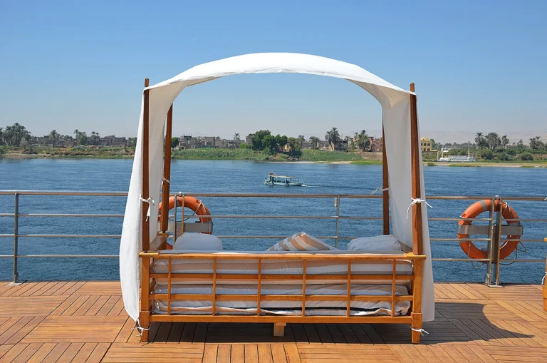MS Tosca canopied daybed on the sun deck facing the Nile