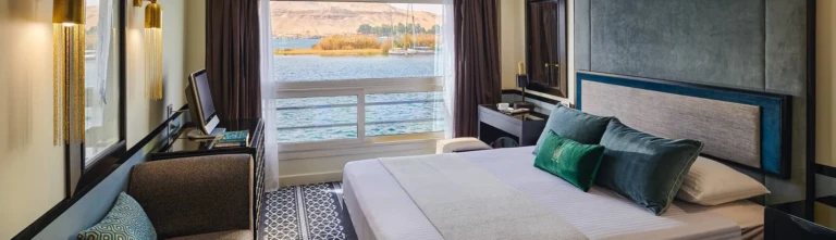 Movenpick MS Hamees cabin with double bed and Nile view window