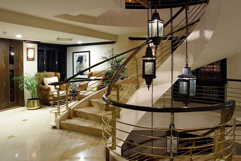 Sun Boat III spiral staircase with hanging lanterns