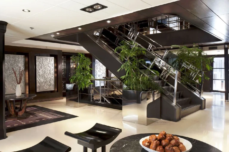 Sun Boat IV lobby with glass staircase and plants