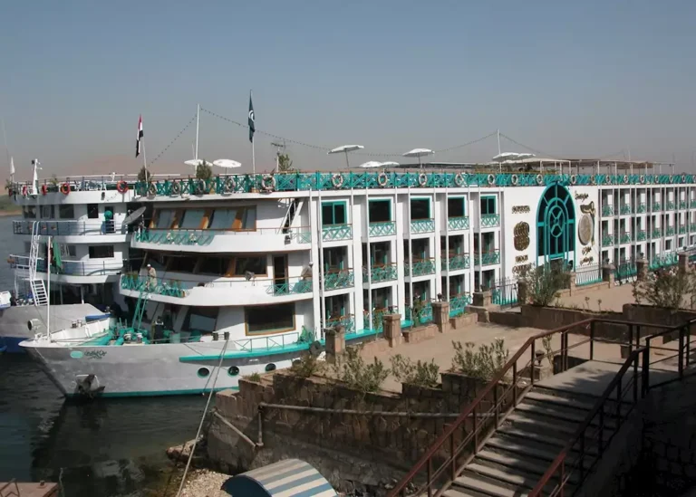 Sonesta Moon Goddess cruise ship docked at the Nile bank