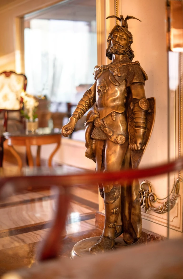 Bronze knight statue in the lobby