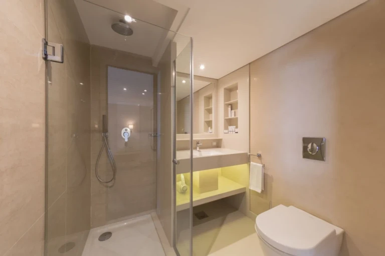 Bathroom with glass shower and toilet on Steigenberger Regency