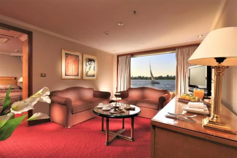 Suite sitting room with sofas and felucca view on the Steigenberger Royale