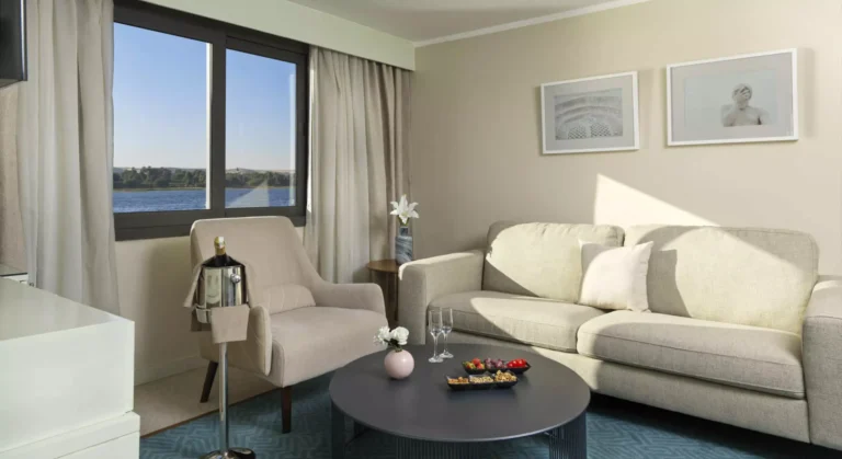 Living area of a Tulip suite with sofa and coffee table