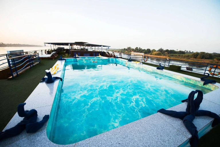 Royal La Terrasse sun deck pool with rope bollard decor