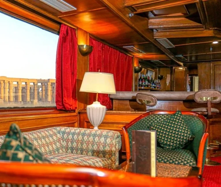 MS Salacia lounge bar with window view of temple columns