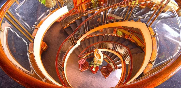 Spiral staircase seen from above on the MS Salacia