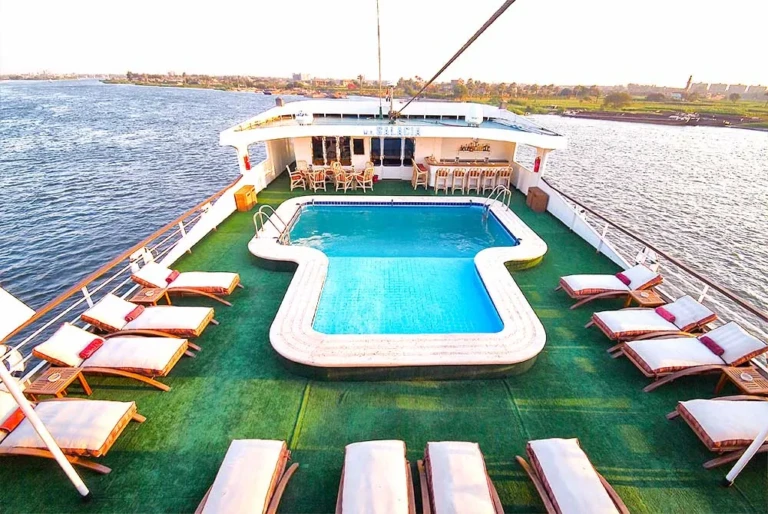 MS Salacia sun deck pool surrounded by sunbeds on the Nile