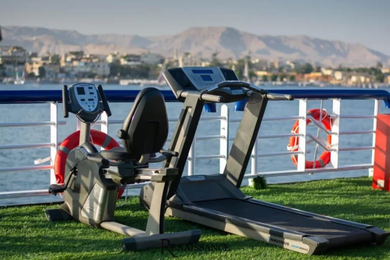 Exercise bike and treadmill on the Renaissance open deck