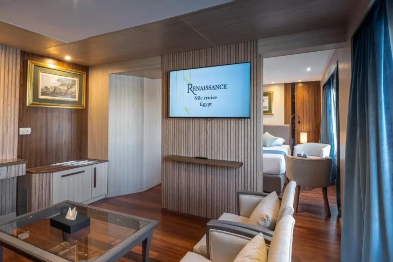 Renaissance suite living area with sofa and TV