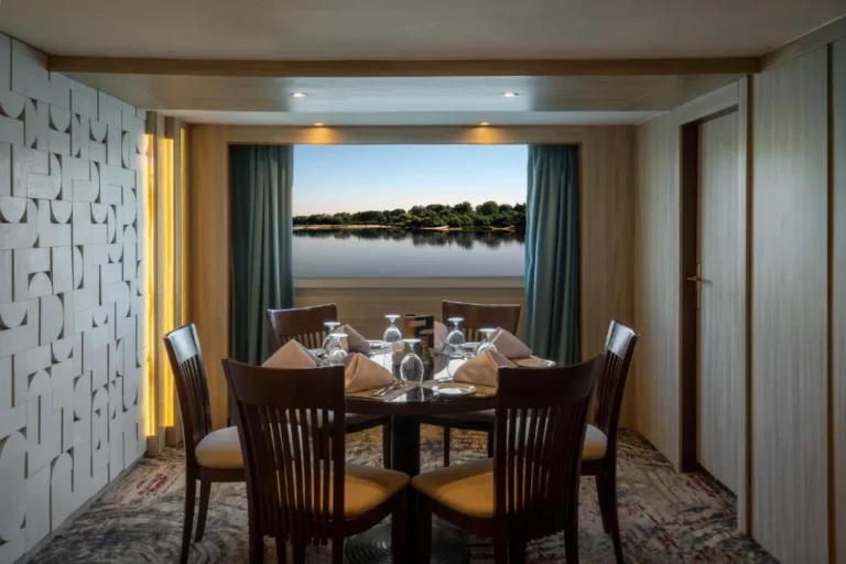 Private dining table for six by a Nile window on the Renaissance