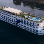 Renaissance Nile cruise ship with rooftop pool, from above