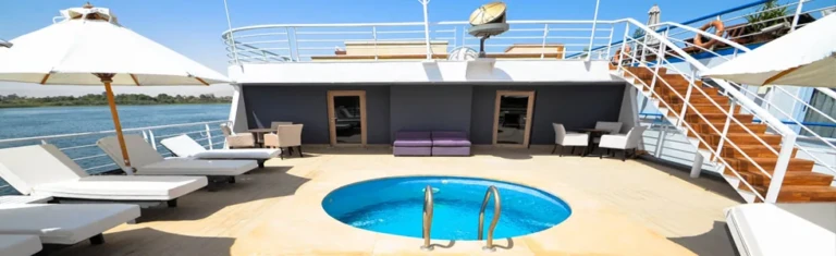 Salima sun deck with small round pool and sunbeds