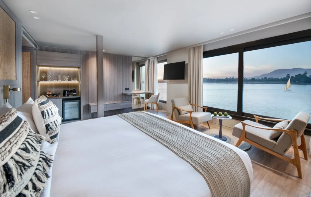 Luxury Nile cruise suite with river view