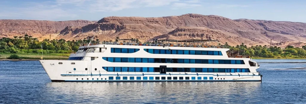 The Oberoi Zahra luxury Nile cruise ship on the river near Luxor