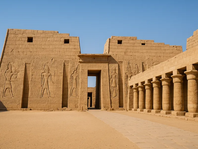 First pylon and colonnaded court of Medinet Habu temple