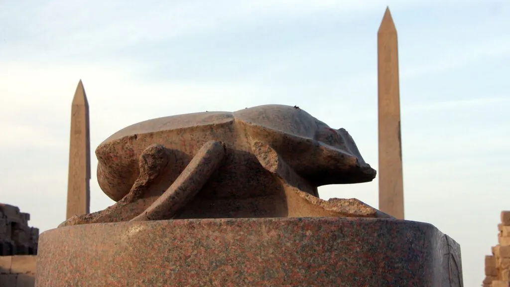 Giant granite scarab and obelisks at Karnak Temple