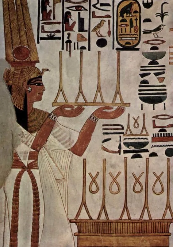 Wall painting of Queen Nefertari making an offering