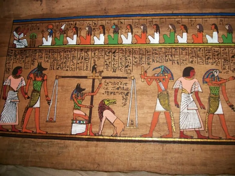 Papyrus painting of the weighing of the heart scene