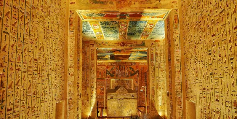Painted corridor leading into a royal tomb in the Valley of the Kings