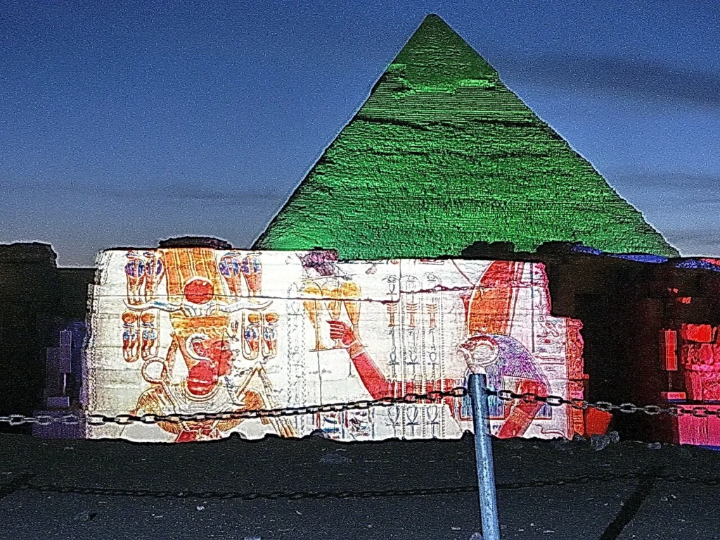 Light projections on the pyramid during the Giza Sound and Light Show