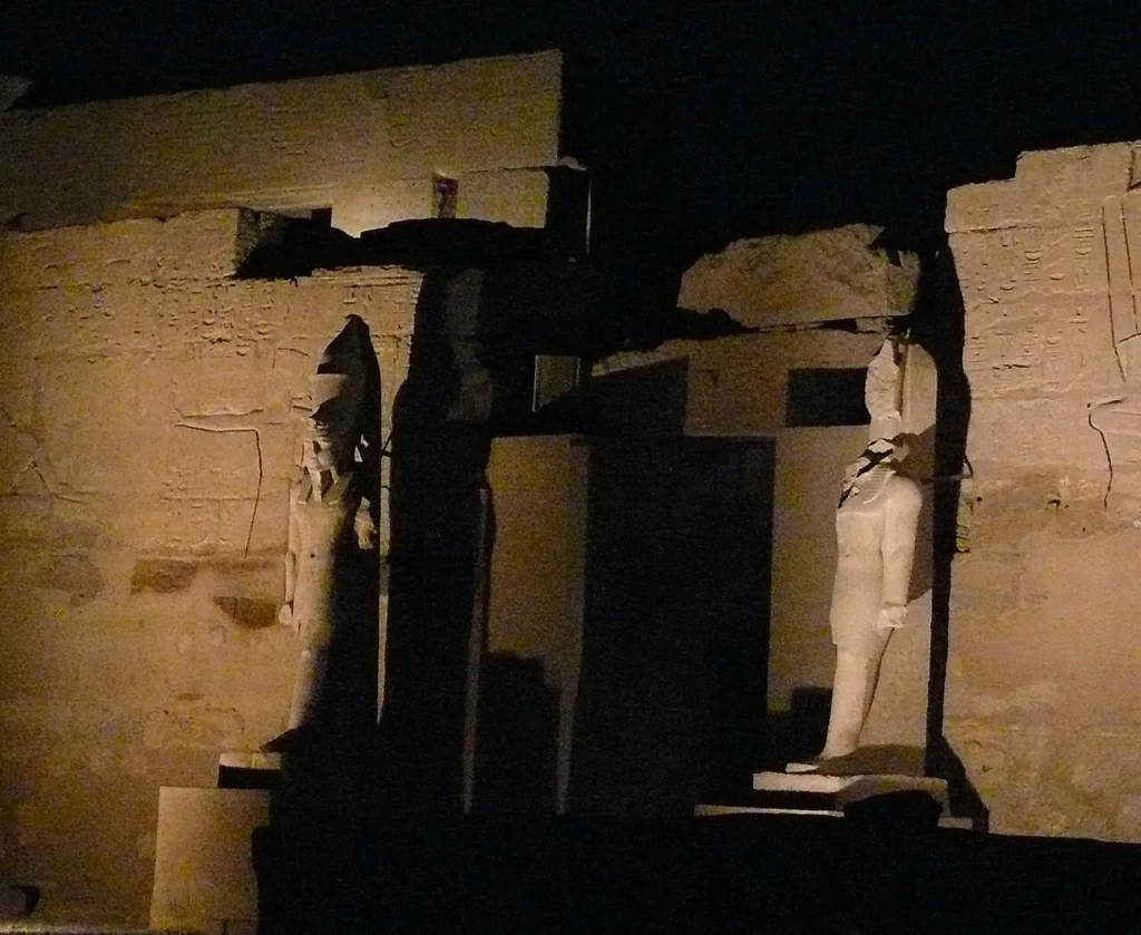 Statues in Karnak Temple at night